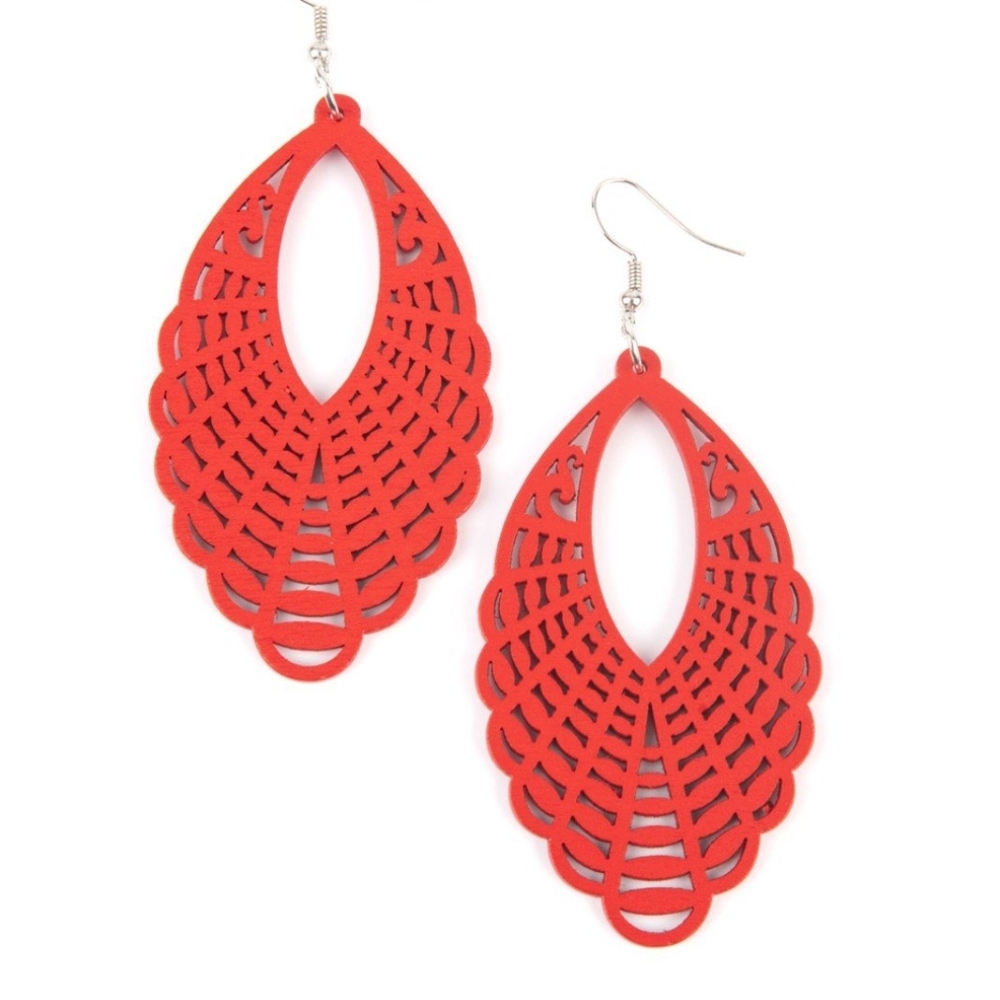 Elegant Red Earrings Tahiti Tankini - Red Wood Cutout Fashion Jewelry